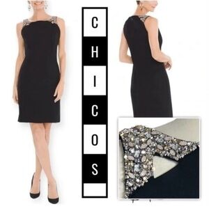 Chicos black dress with jewel embellishments holiday special occasion size 0 S